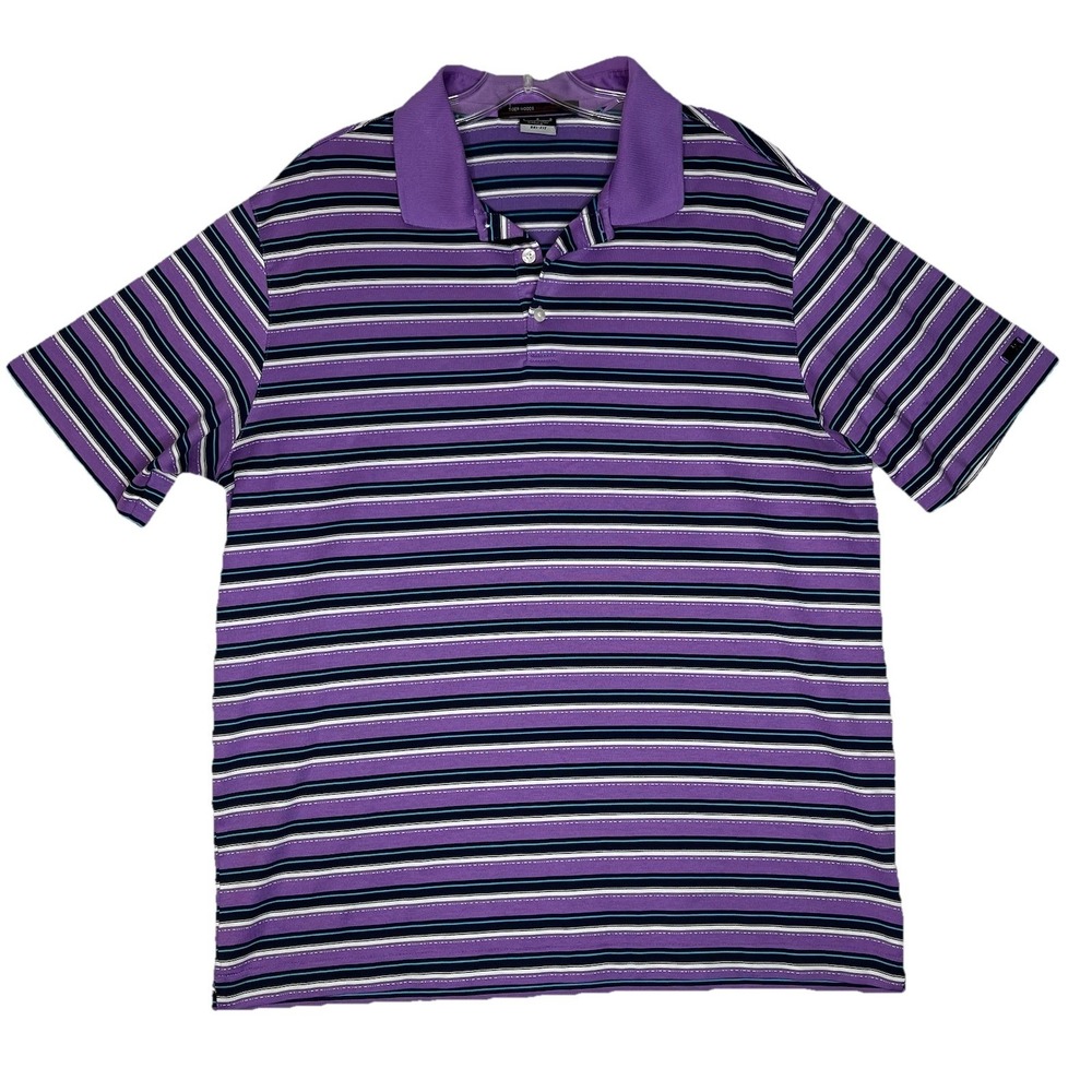 Vintage Y2K Nike Tiger Woods Golf Polo Shirt Short-Sleeve Striped Purple Large